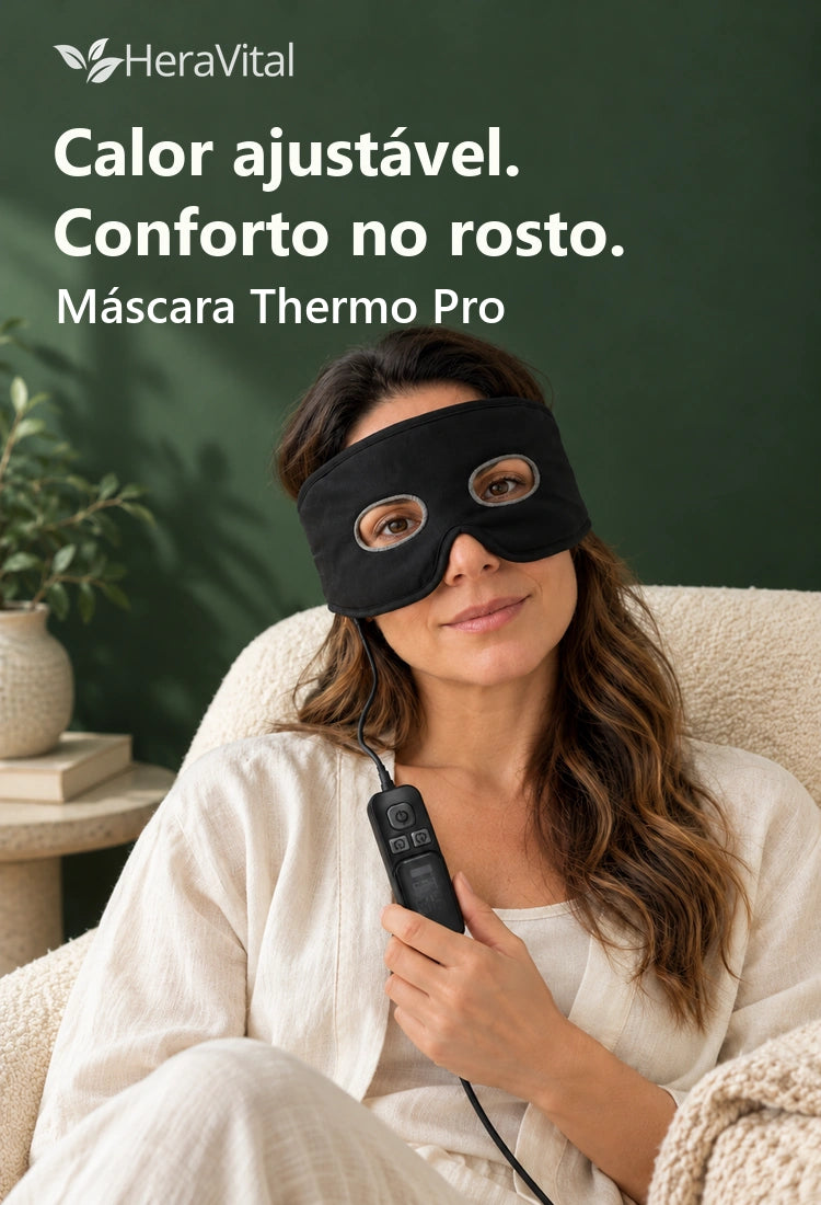 Máscara Thermo Pro em uso com olhos visíveis pelas aberturas; conforto térmico