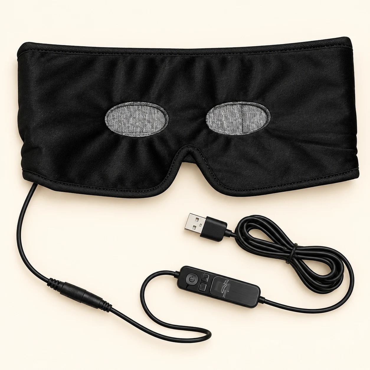 Máscara Thermo Pro, controlador e cabo USB organizados